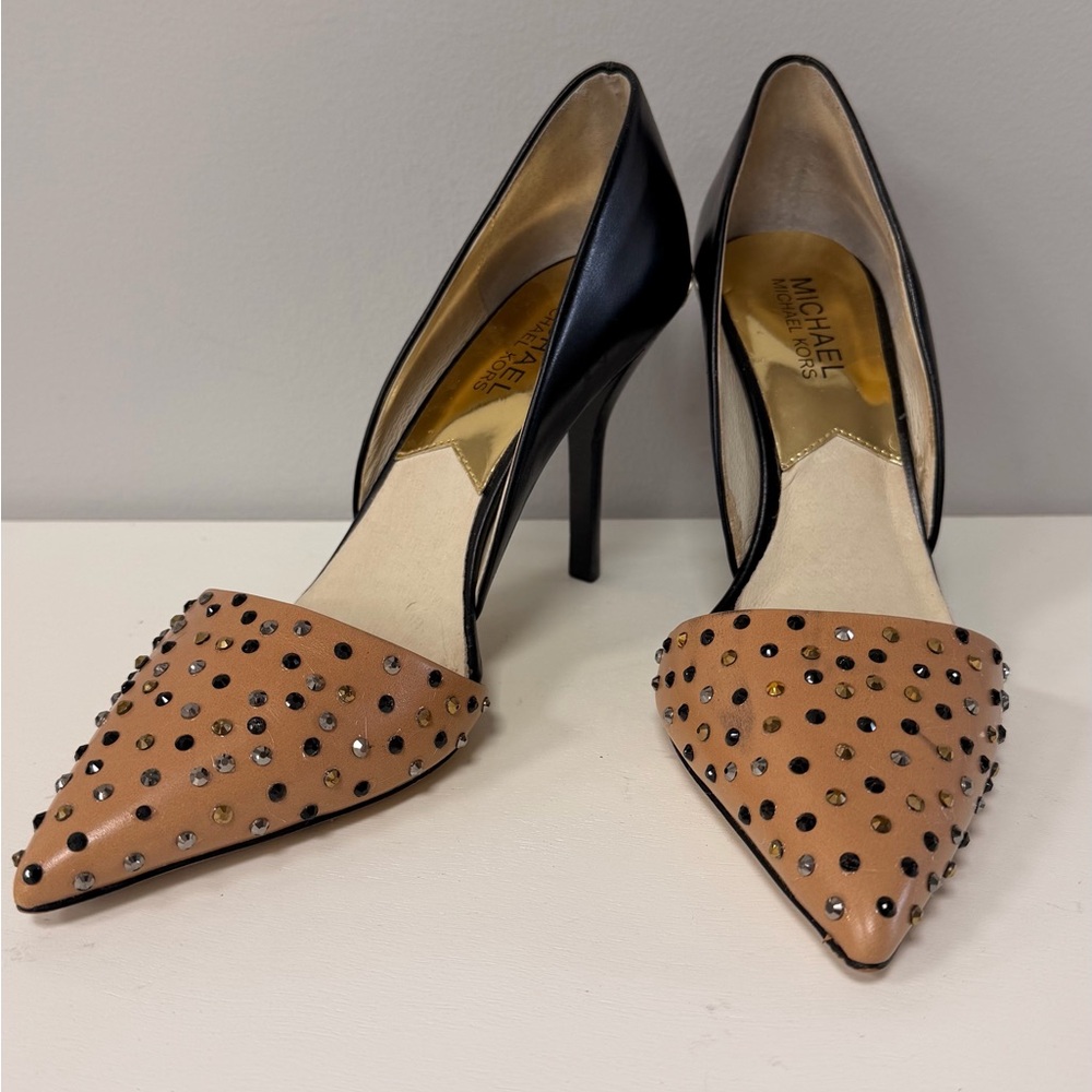 Michael Kors Black and Tan Studded Heels